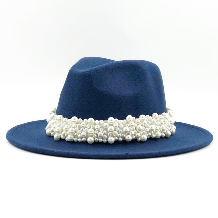 Renaissance Opulence: Wool Fedora Hat with Pearl Ribbon