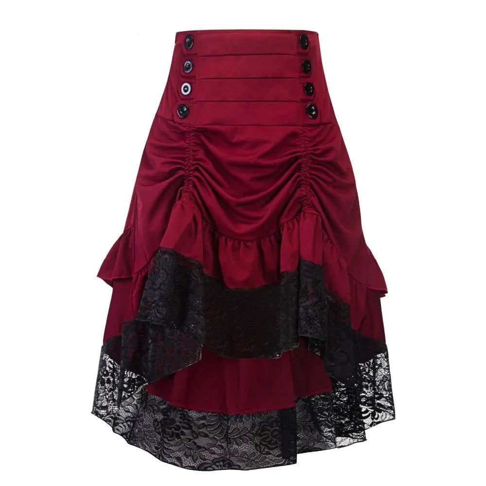 Victorian Gothic Skirt Lace - Steampunk Ruffle Red Skirt - Battling Blades
