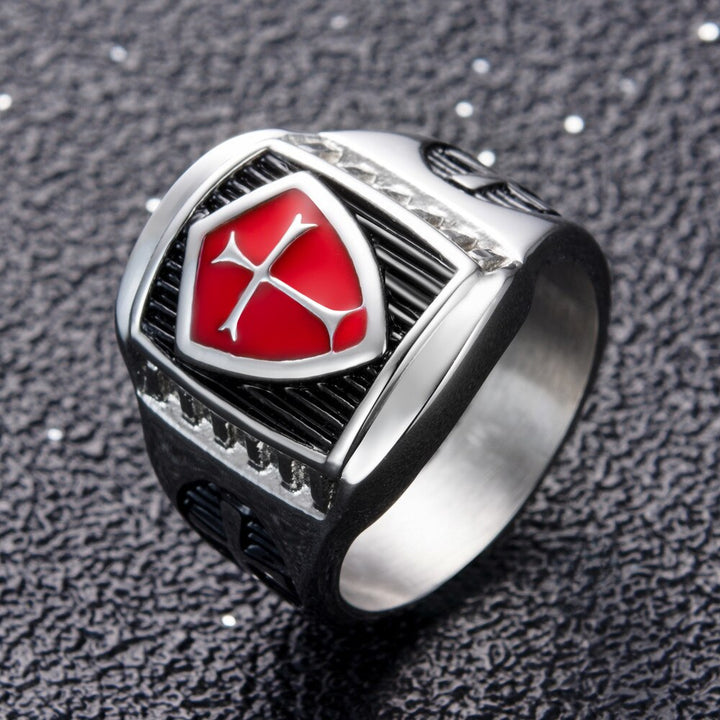 Red Armor Shield Knight Ring - Medieval Crusade Signet Ring