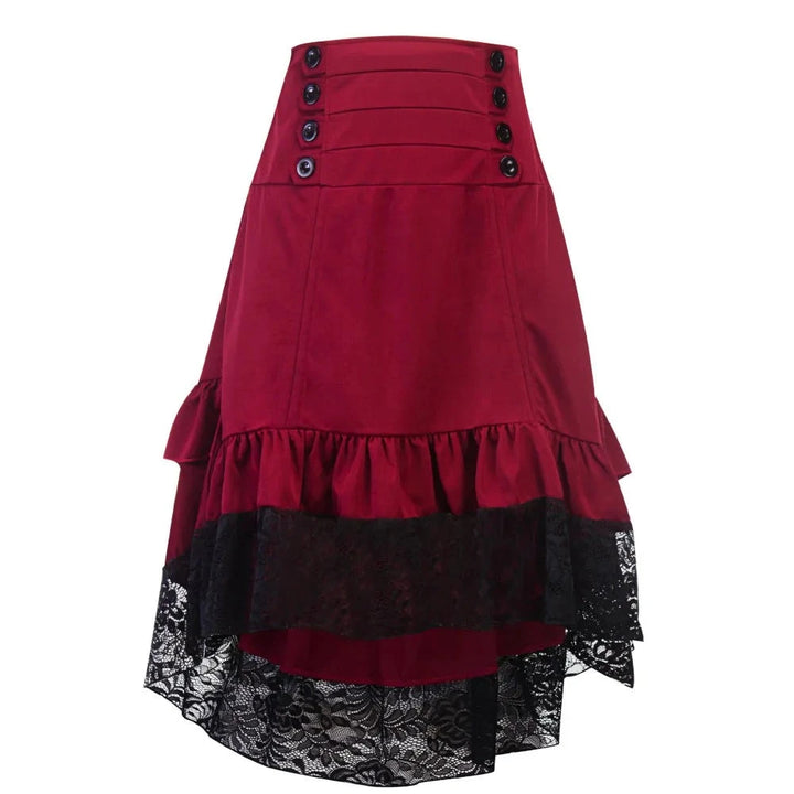 Victorian Gothic Skirt Lace - Steampunk Ruffle Red Skirt