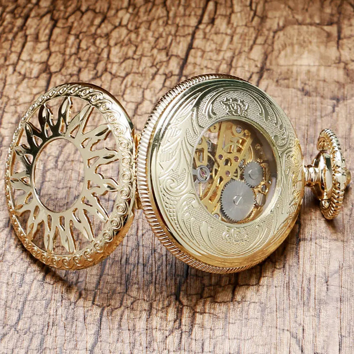 Vintage Mechanical Pendant Pocket - Golden Hollow Sun Flower Case