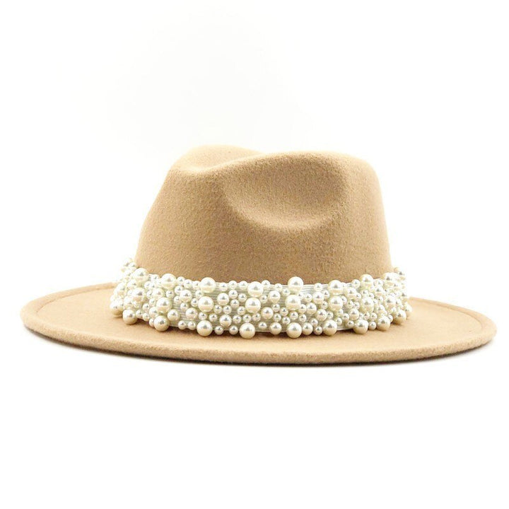 Renaissance Opulence: Wool Fedora Hat with Pearl Ribbon