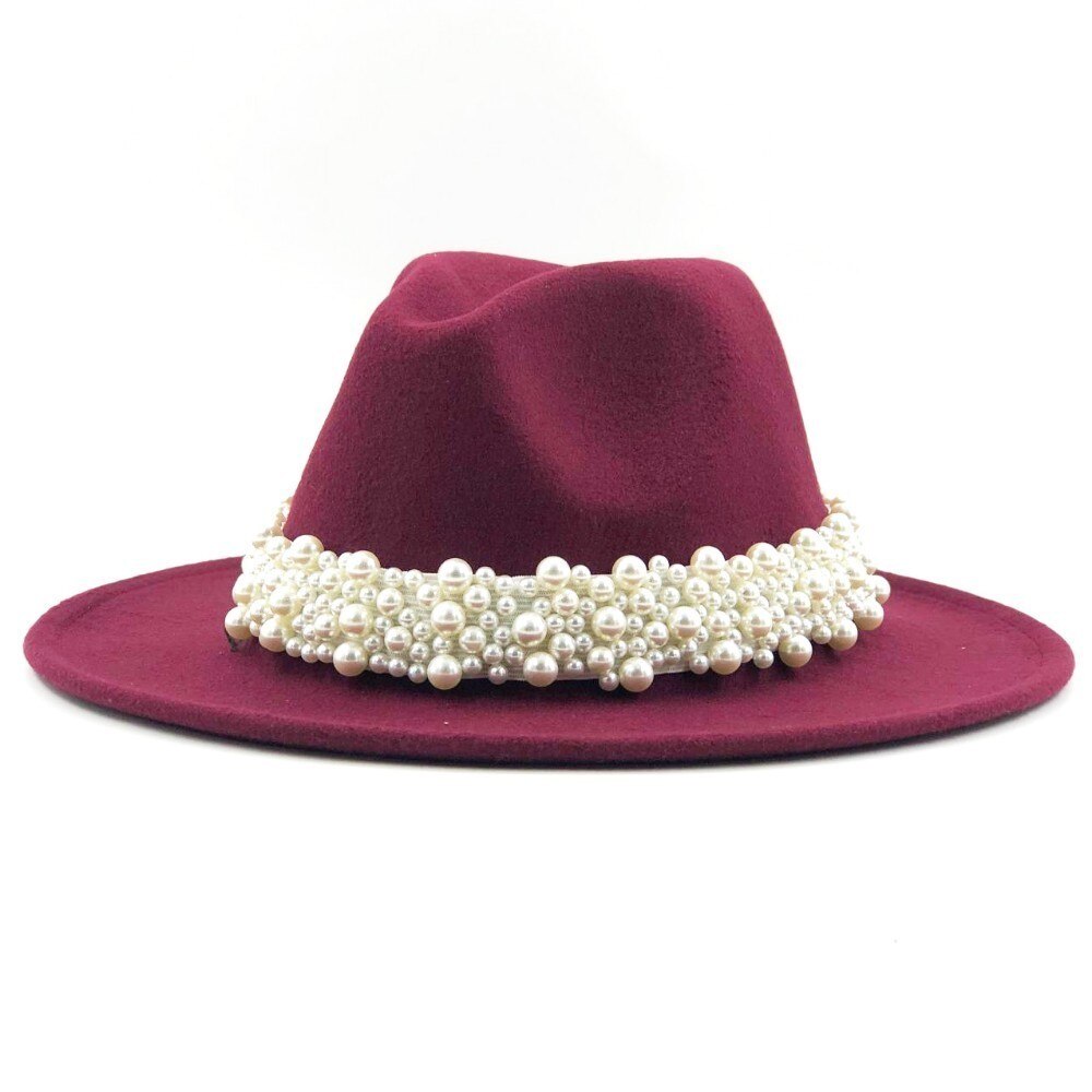 Renaissance Opulence: Wool Fedora Hat with Pearl Ribbon