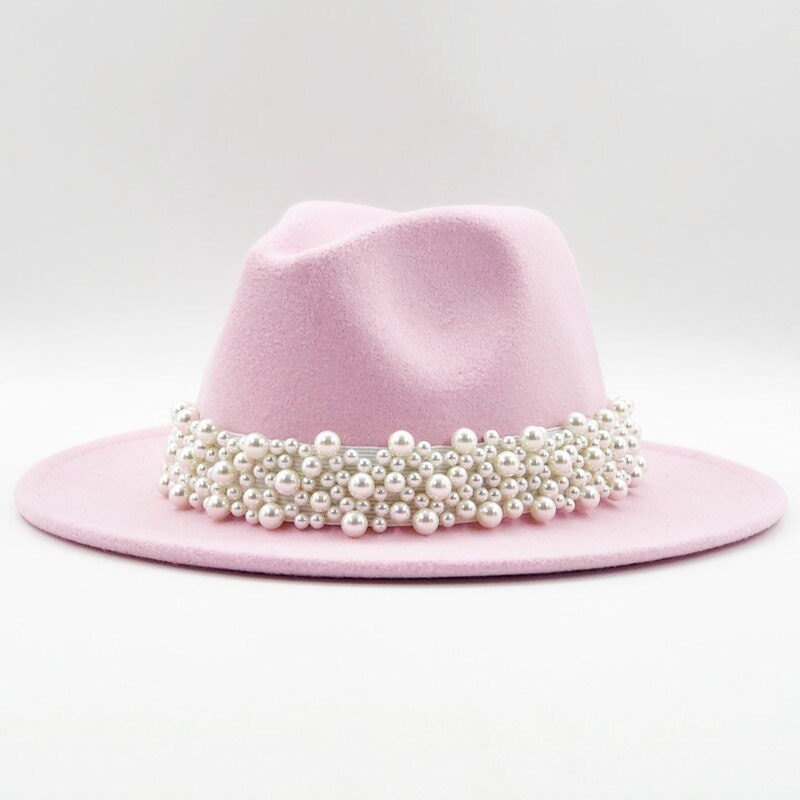 Renaissance Opulence: Wool Fedora Hat with Pearl Ribbon