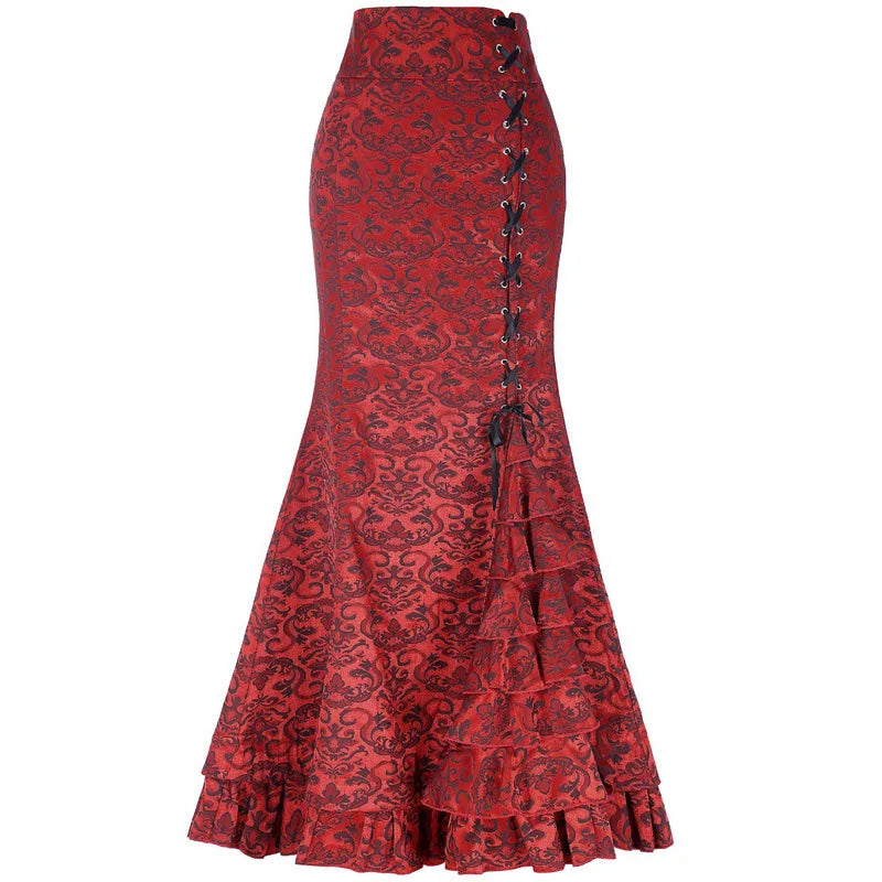 Medieval Vintage Slim Fit Skirt - Women's Floral Print Skirt