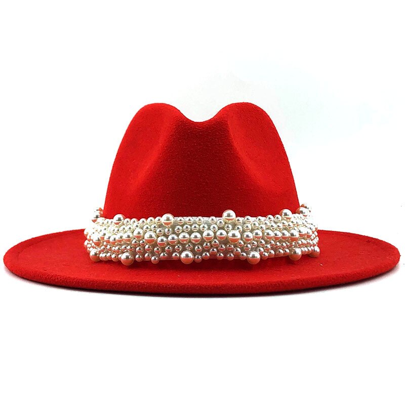 Renaissance Opulence: Wool Fedora Hat with Pearl Ribbon