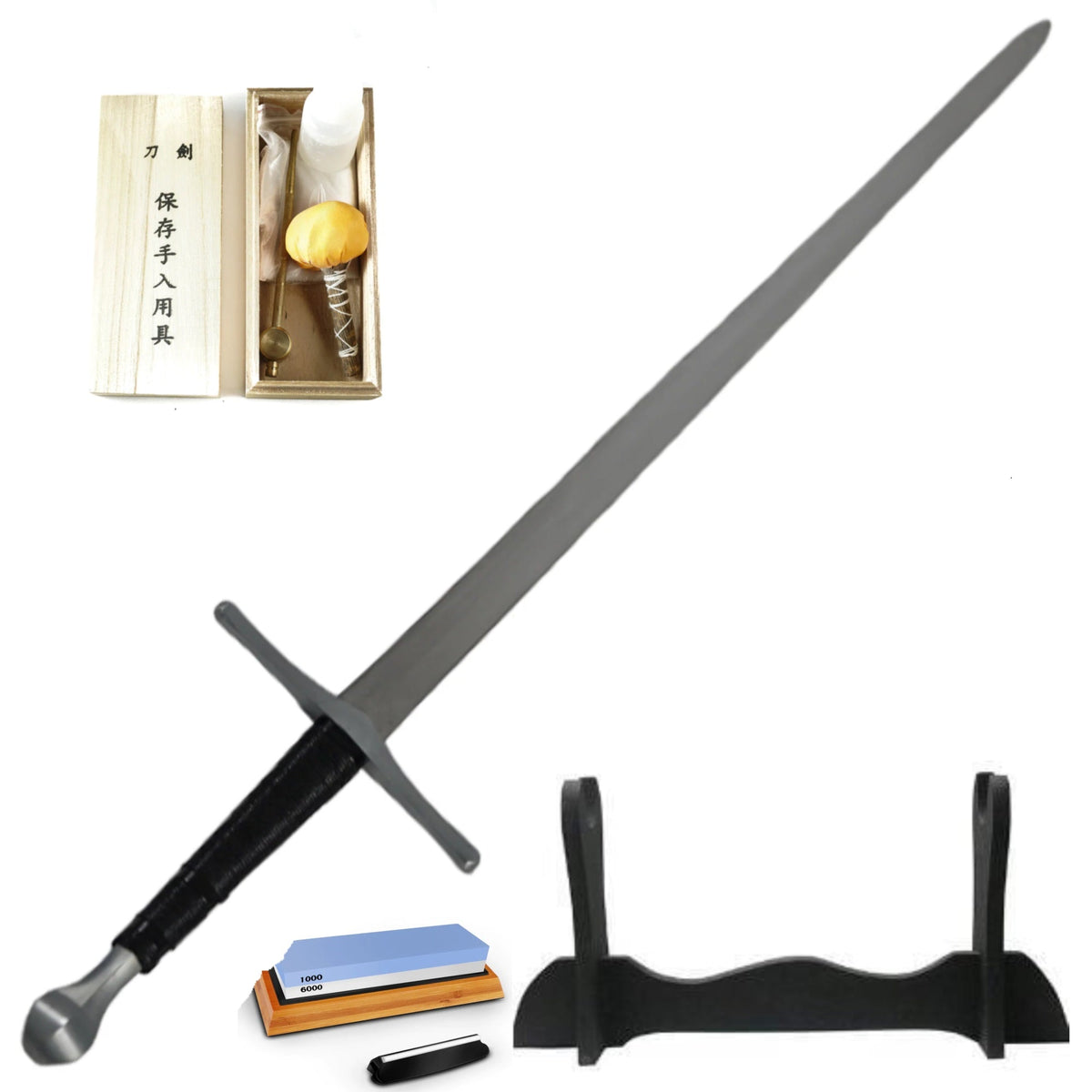 Longsword Bundle- Highest Grade- Stand, Cleaning Kit, Sharpener - Battling Blades