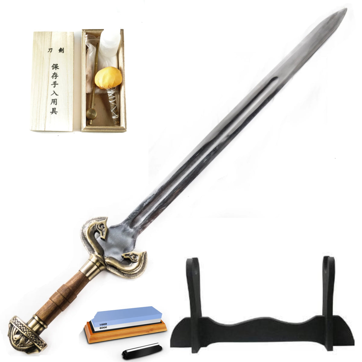 Longsword- Horse Sword Bundle- Stand, Cleaning Kit, Sharpener - Battling Blades