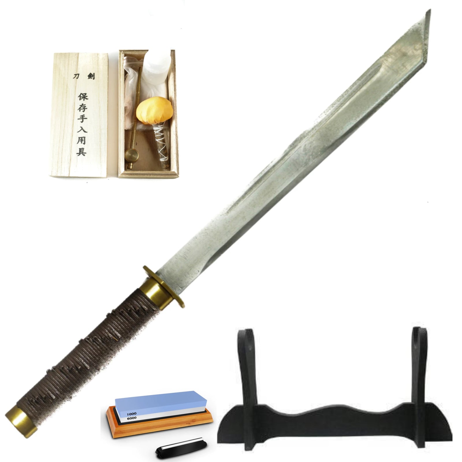 Ninja Bundle- Ninjato Sword- Cleaning Kit- Sharpener- Stand - Battling Blades