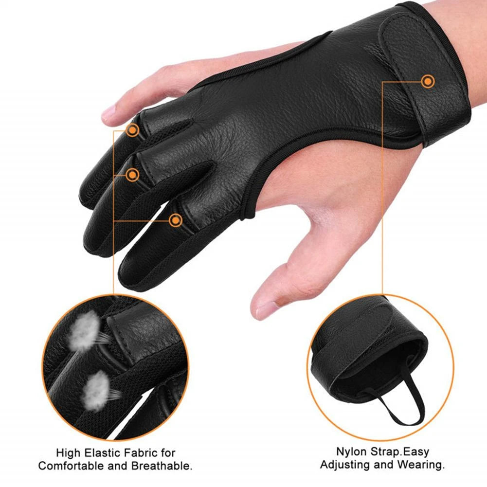 3 Finger Archery Glove: Right Hand Leather Gloves