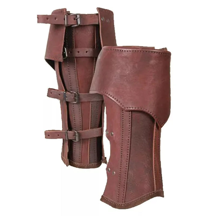 Medieval Leather Greave Half Chaps - Viking Knight Leg Armor