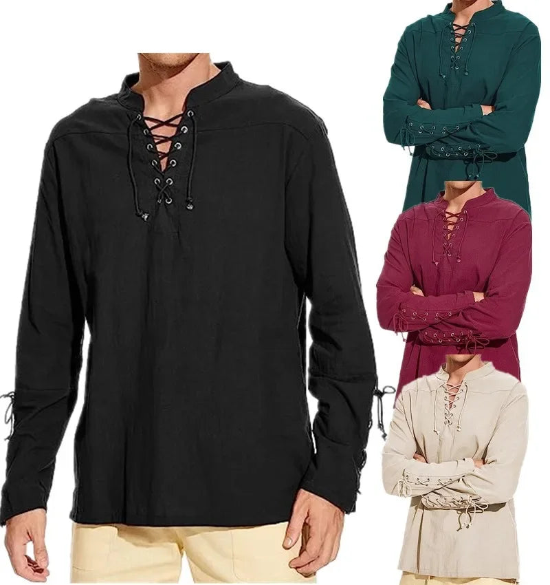 Men's Medieval Pirate Lace Up Long Sleeve