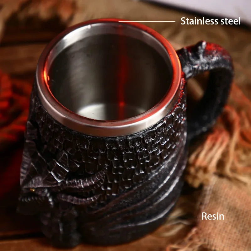 Medieval Dragon/ Skull Stainless Steel Mug - 600ml Retro Tankard