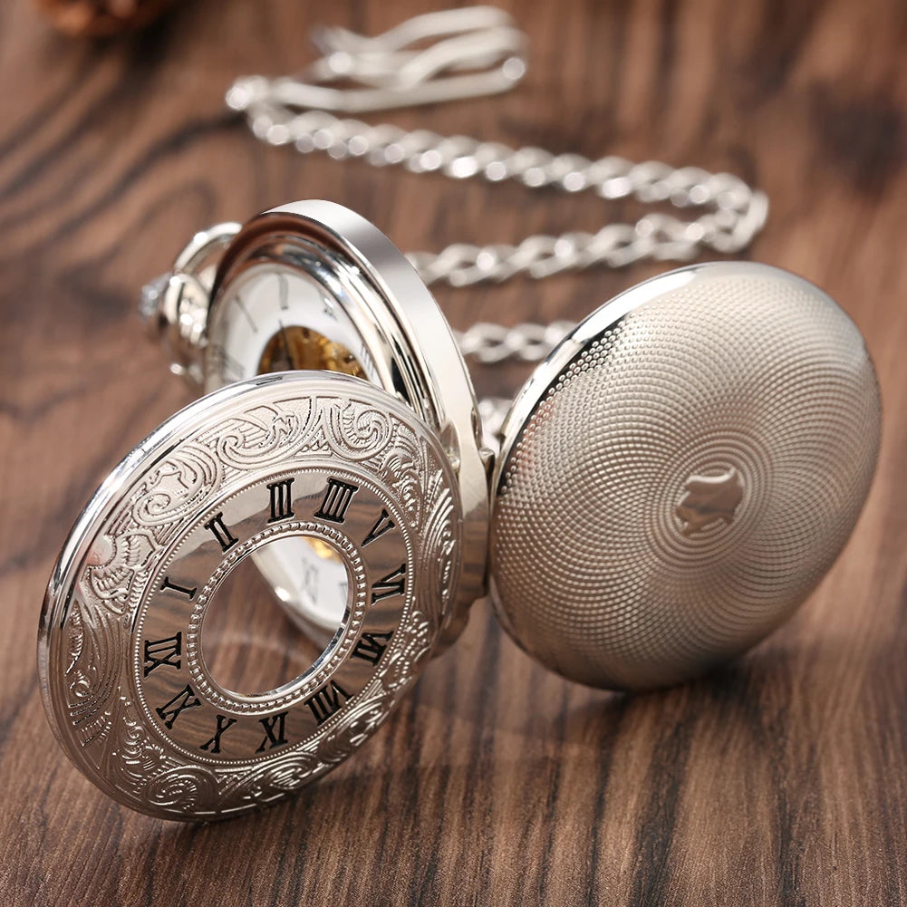 Vintage Roman Number Mechanical Pocket Watch with Double Open Hunter Case