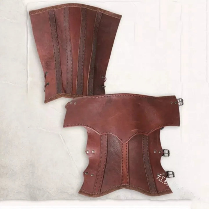 Medieval Leather Greave Half Chaps - Viking Knight Leg Armor