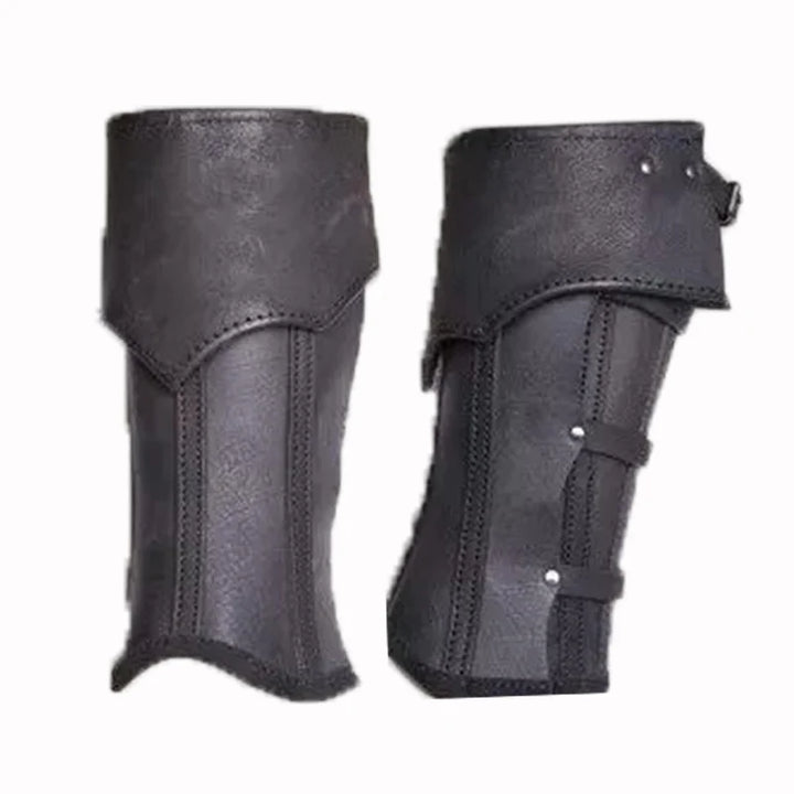 Medieval Leather Greave Half Chaps - Viking Knight Leg Armor