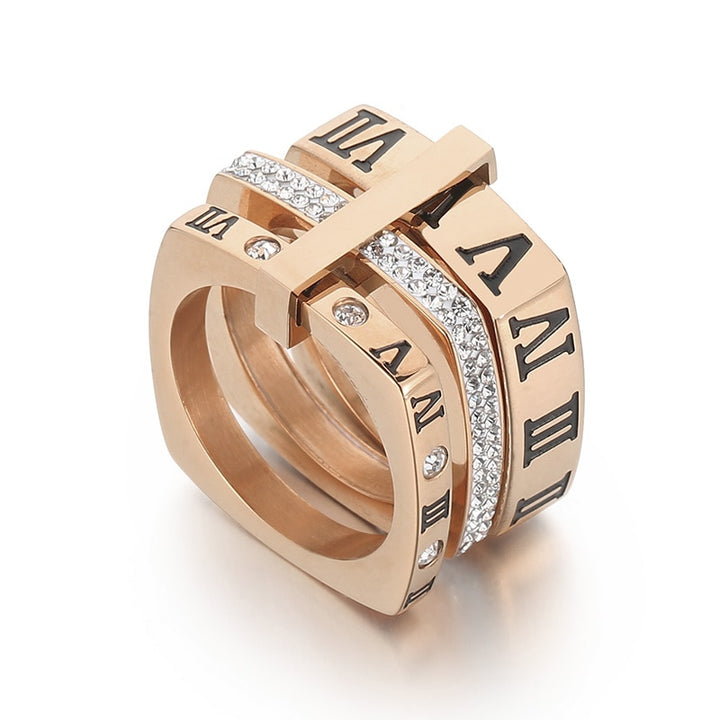 Three Layers Roman Numerals Hollow Ring