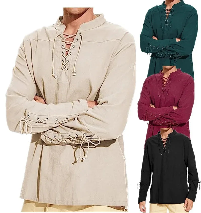 Men's Medieval Pirate Lace Up Long Sleeve