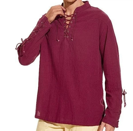 Men's Medieval Pirate Lace Up Long Sleeve