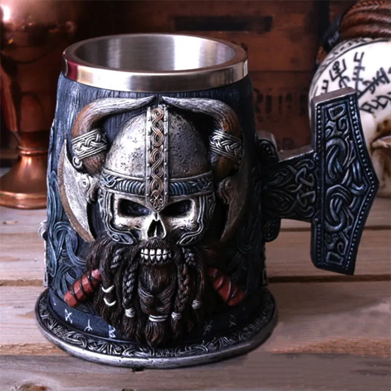 Medieval Viking 3D Retro Resin  Stainless Steel Mug