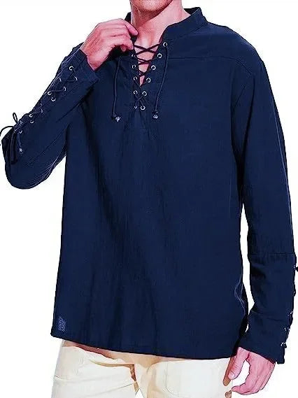 Men's Medieval Pirate Lace Up Long Sleeve