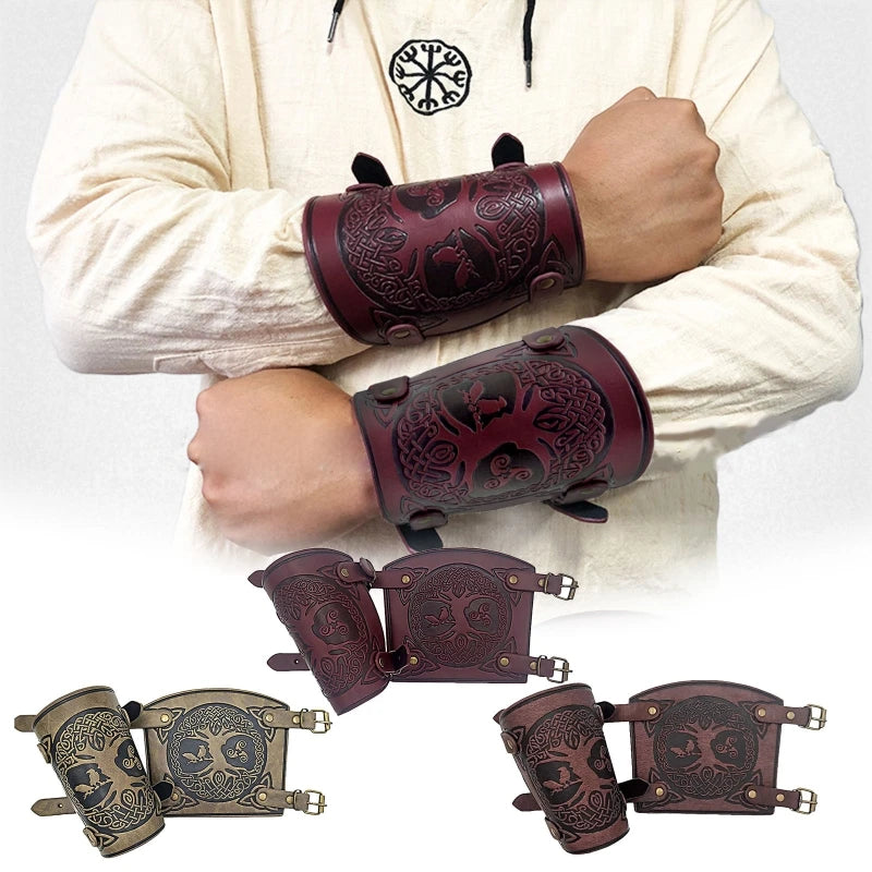 Viking Embossed Bracers - PU Leather Nordic Arm Guards