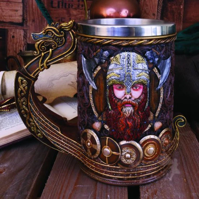 Medieval Viking 3D Retro Resin  Stainless Steel Mug