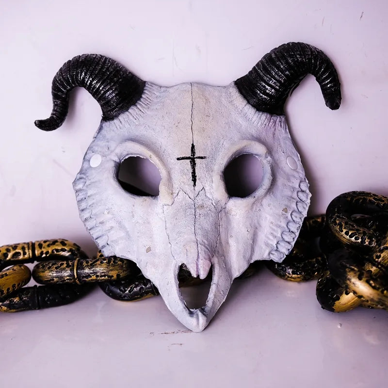 Medieval Goat Skull Half-Face Mask