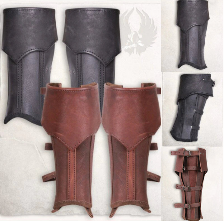 Medieval Leather Greave Half Chaps - Viking Knight Leg Armor