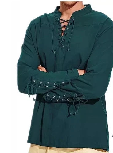 Men's Medieval Pirate Lace Up Long Sleeve