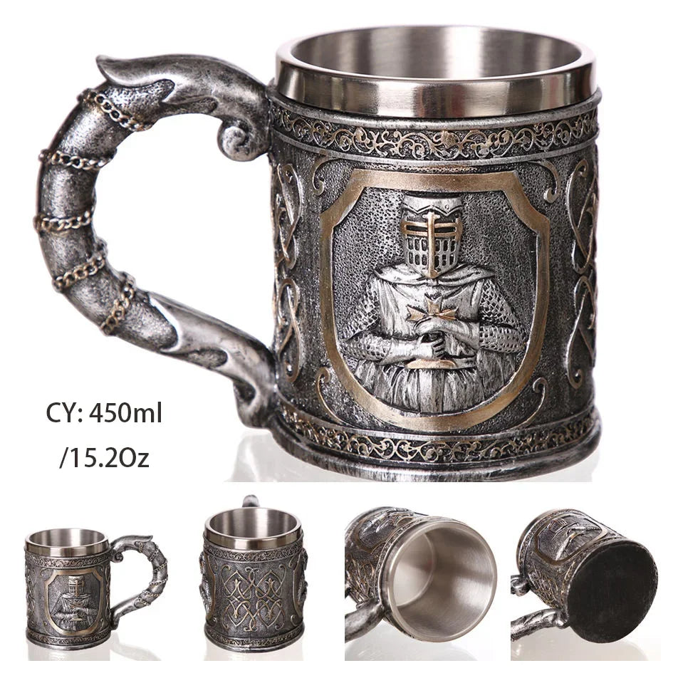 Medieval Warrior Resin Stainless Steel Beer Mug Knight