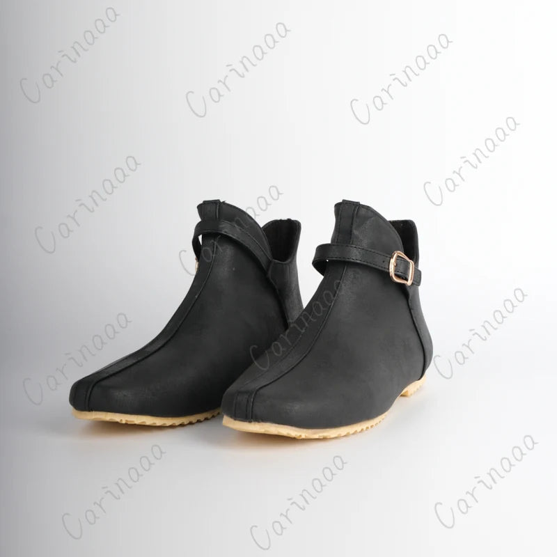 Viking Knight Vintage Buckle Leather Boots - Short Flat Boots