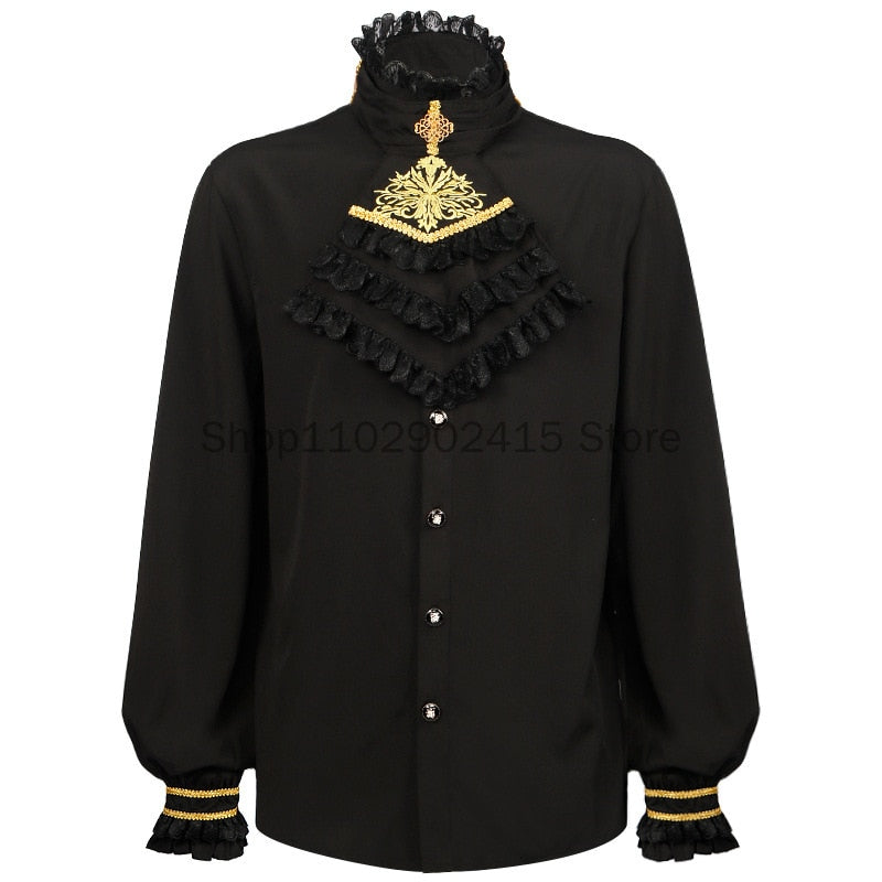 Renaissance Poet Black Ruffle Shirt