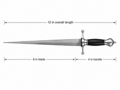 Renaissance Stiletto - 16th Century Italian Blade - 1095 Steel- 12" - Battling Blades