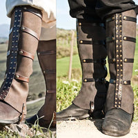 Steampunk Vintage Half Chaps Gaiter Leather Buckle Strap Medieval Larp Boot Shoe Cover Men Women Leg Armor for Cosplay Hiking