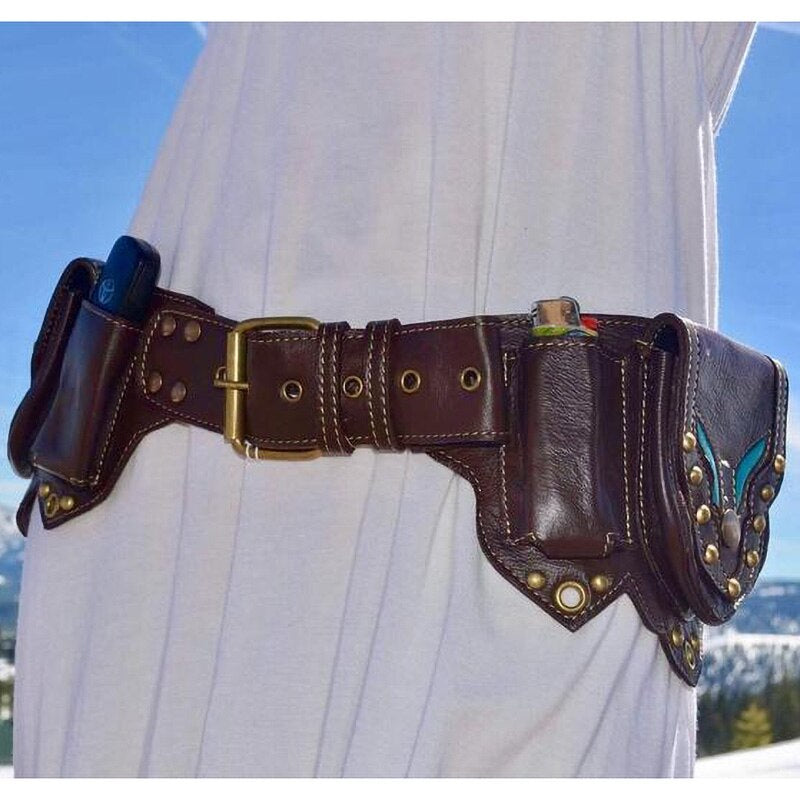 Steampunk Handmade Leather Utility Hip Belt Bag Women Festival Pocket Tribal Gypsy Boho Fanny Pack for Travel Medieval Costume