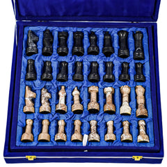 Marble Chess Set- Marina and Black Marble Chess Board with Pieces- 16" - Battling Blades
