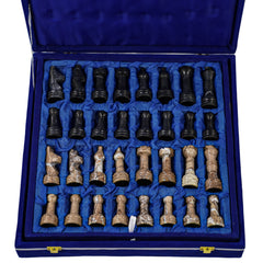 Marble Chess Set- Marina and Black Marble Chess Board with Pieces- 12" - Battling Blades