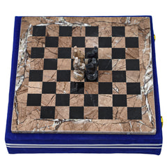 Marble Chess Set- Marina and Black Marble Chess Board with Pieces- 16" - Battling Blades