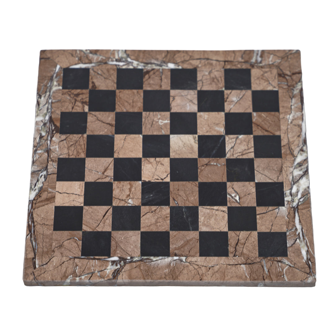 Marble Chess Set- Marina and Black Marble Chess Board with Pieces- 12"
