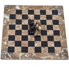 Marble Chess Set- Marina and Black Marble Chess Board with Pieces- 16" - Battling Blades