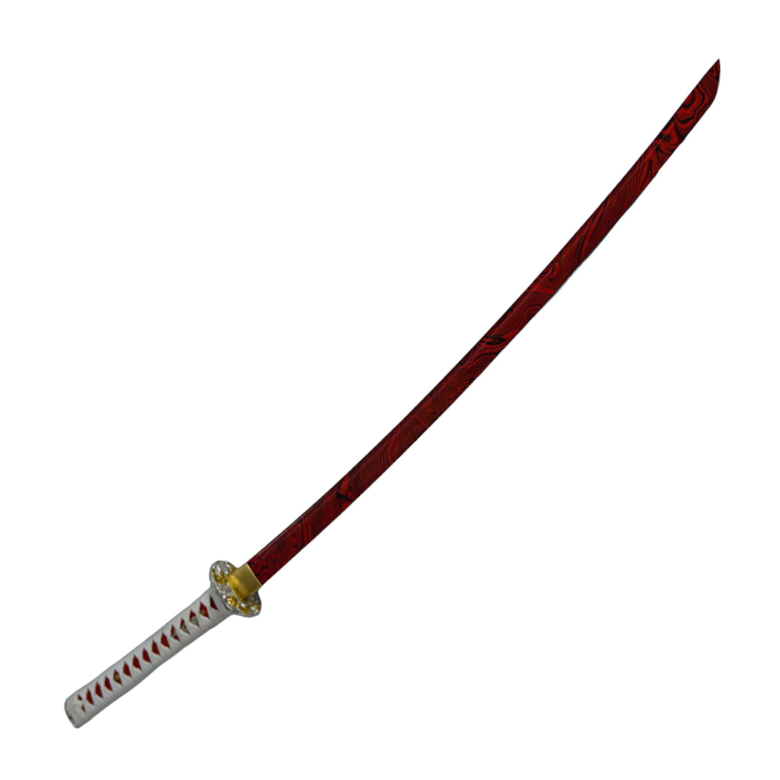 Red Katana Sword- White Handle- High Carbon Damascus Steel Sword- 40.5" - Battling Blades
