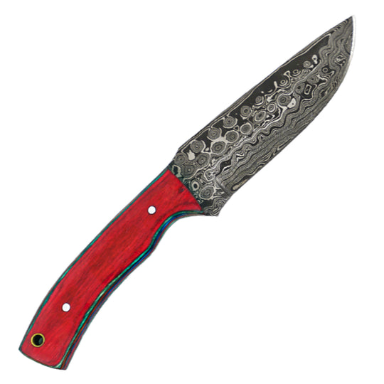 Skinning Knife/ Skinner Knife- High Carbon Damascus Steel Blade- Red