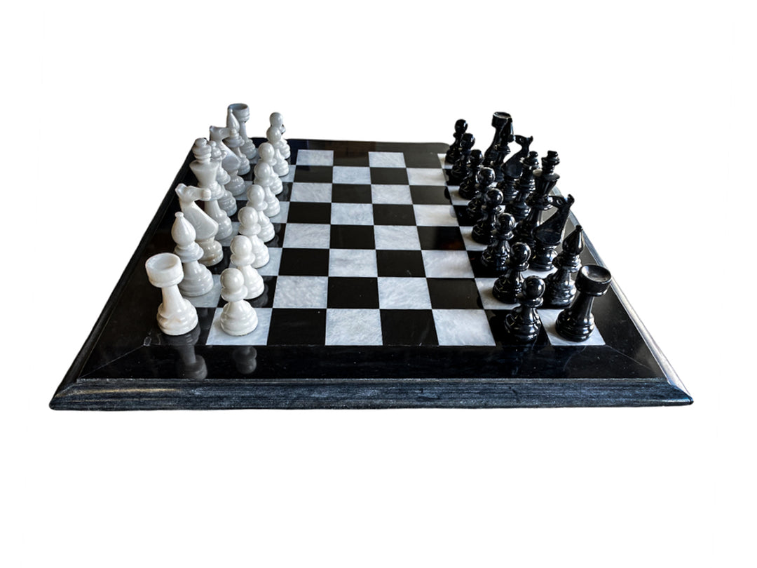 Marble Chess Set- Extra Large Chess Board- Black Boarder- 20"