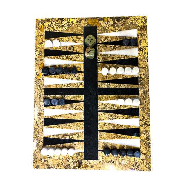 Backgammon- Coral Boarder with White and Black Pieces- 11"x15"