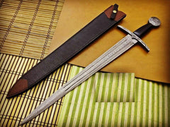 Bastard Sword / Longsword- High Carbon Damascus Steel Sword- 27" - Battling Blades