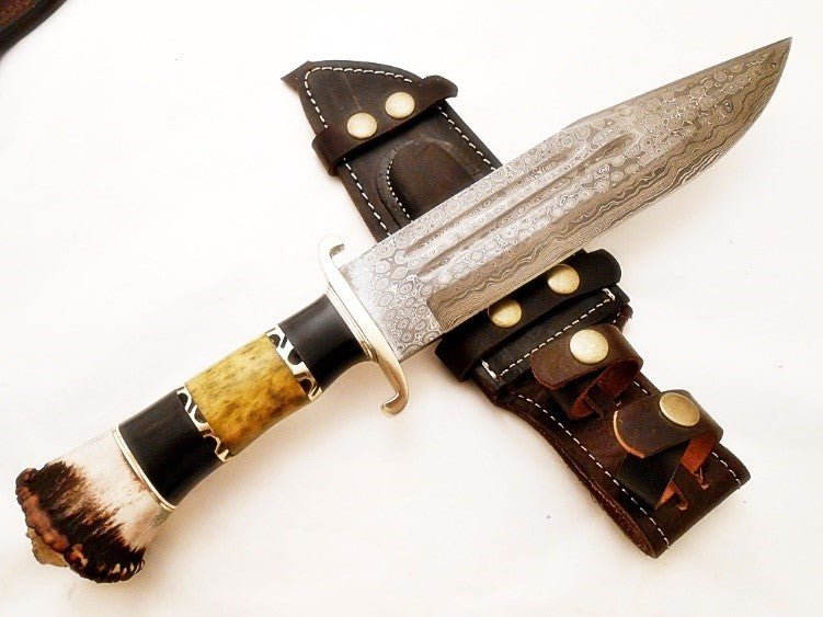 Bowie Knife- High Carbon Damascus Steel Blade- 16" - Battling Blades
