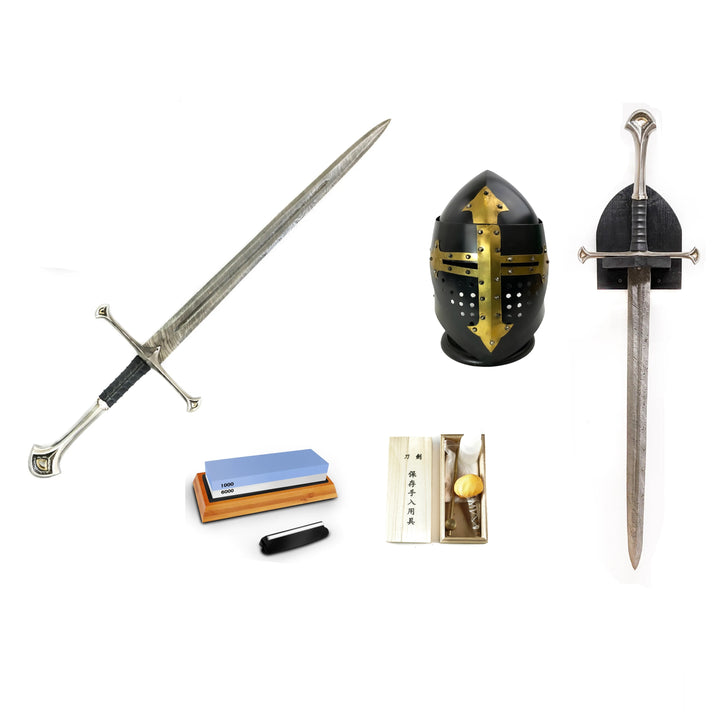 Crusader Bundle- Longsword, Helmet, Stand and More