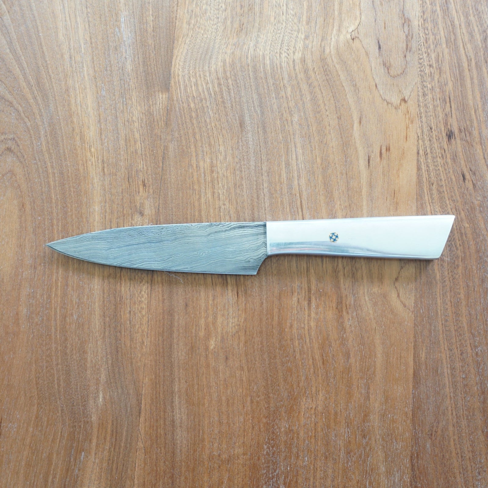 Utility Knife- High Carbon Damascus Steel with Silver Handle- Kitchen Knife/ Paring Knife - Battling Blades