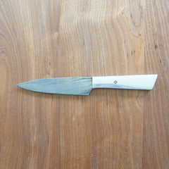 Utility Knife- High Carbon Damascus Steel with Silver Handle- Kitchen Knife/ Paring Knife - Battling Blades